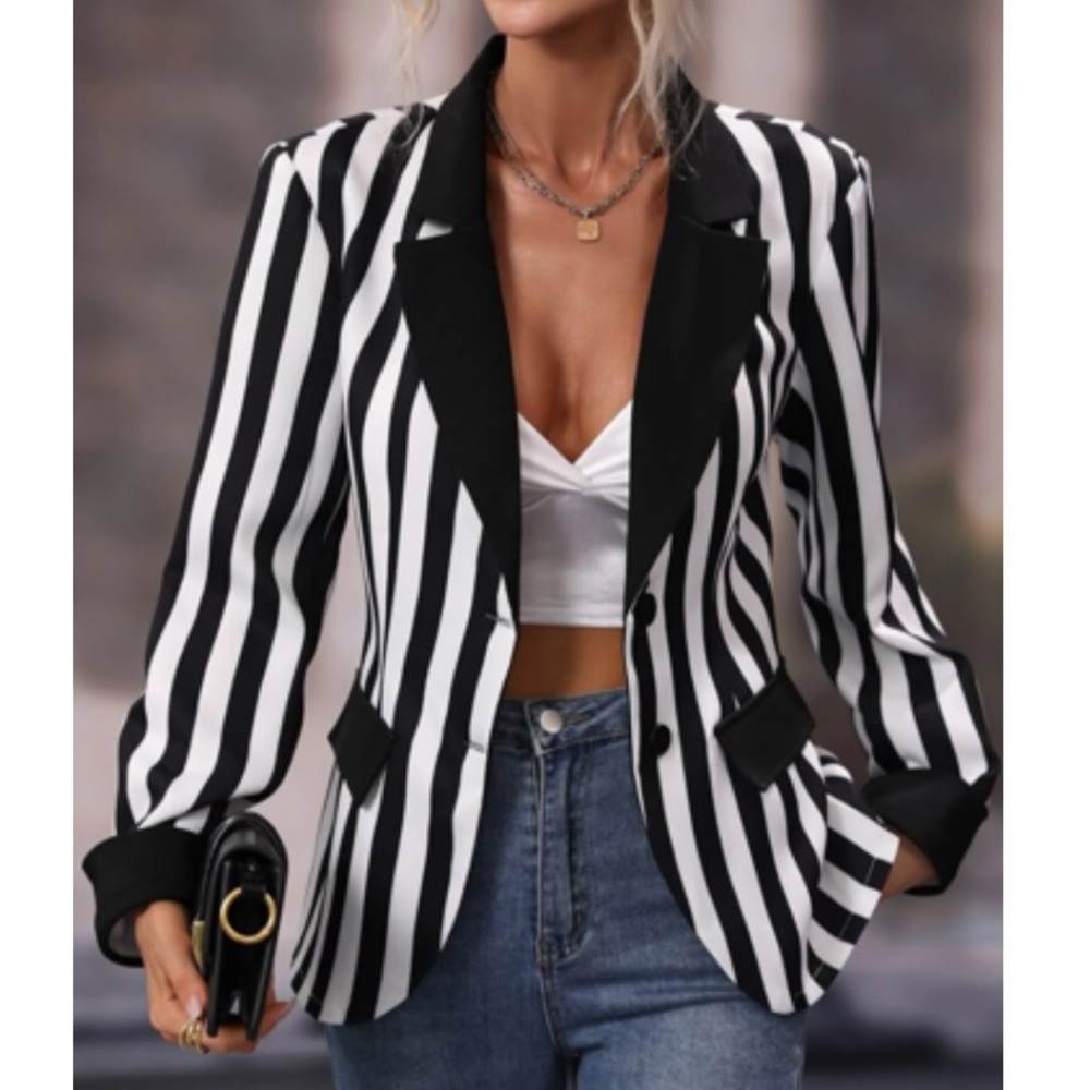 Boho striped lapel collar coat